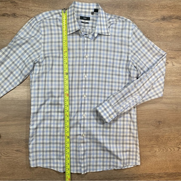 Hugo Boss Men's Dress Shirt Checkered Long Sleeve 16 1/2 34/35 Sharp Fit Blue - Picture 2 of 16